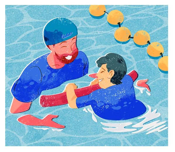 Riso Print Boy with Disability Swimming