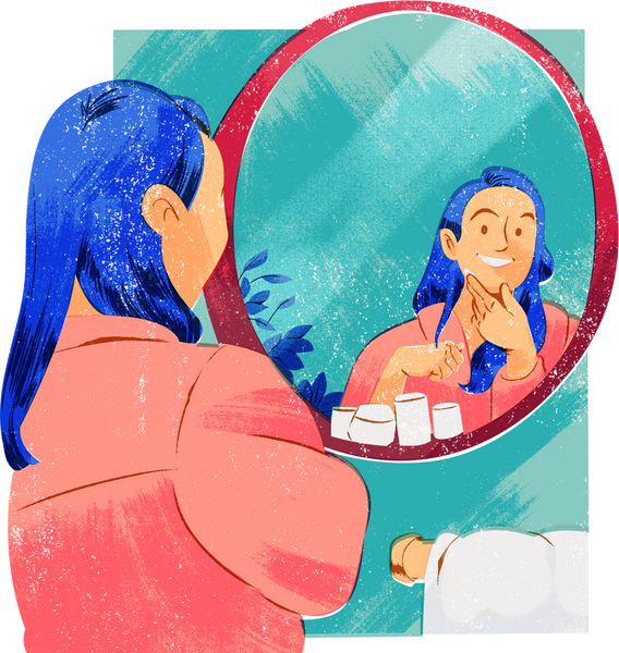 Riso Print Woman Doing Skincare