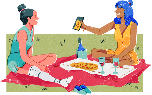 Riso Print Woman with Prosthetic Leg on a Picnic