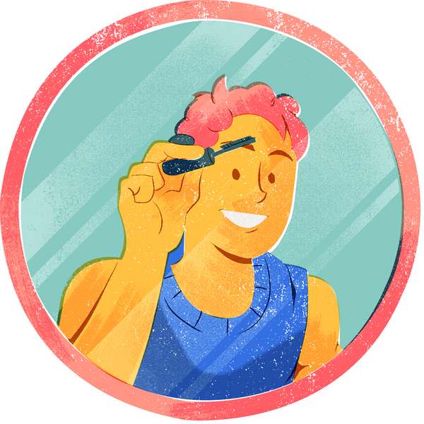 Riso Print Man Putting on Makeup